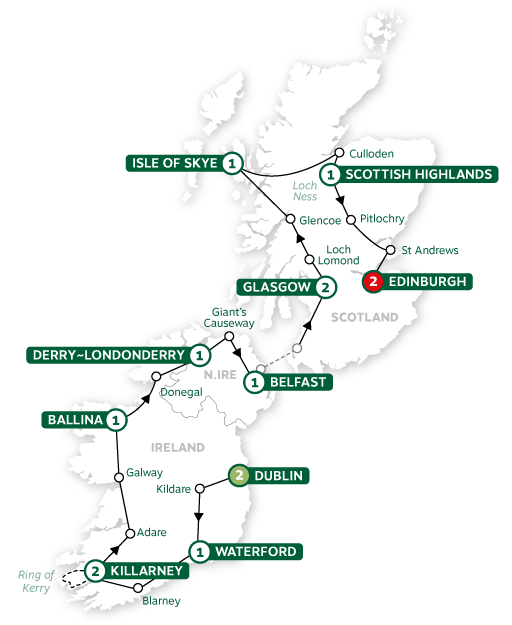 tourhub | Brendan Vacations | Best of Ireland and Scotland Summer 2024 | Tour Map