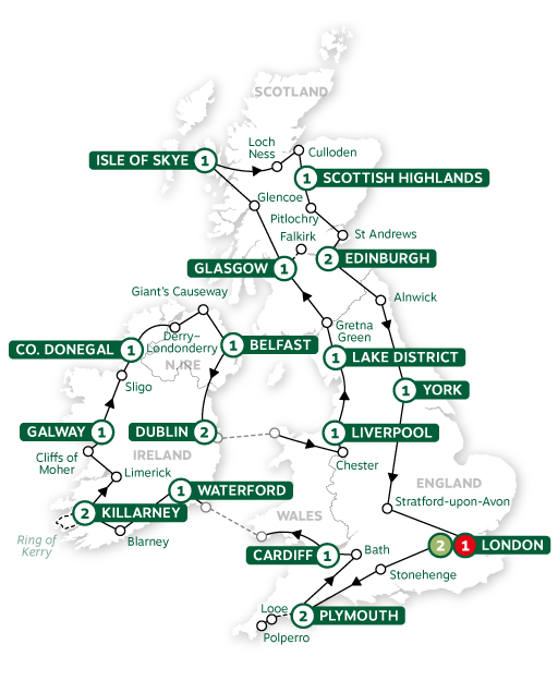 tourhub | Brendan Vacations | Britain and Ireland Grandeur Summer 24 | Tour Map