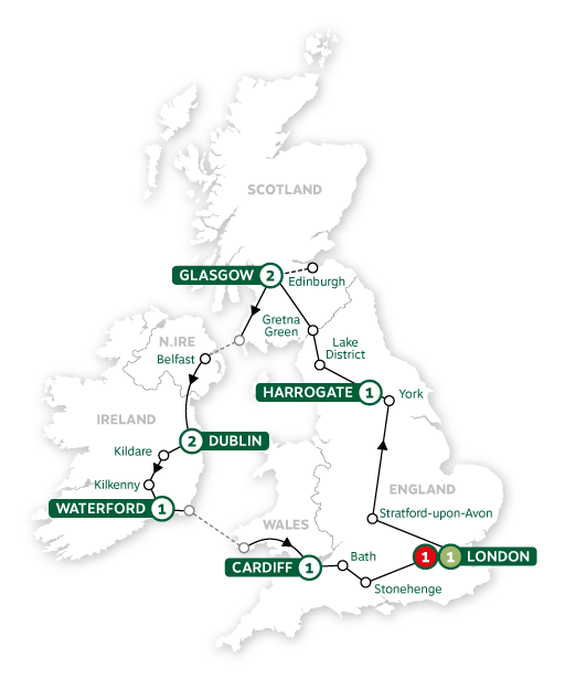 tourhub | Brendan Vacations | Britain and Ireland Highlights Summer 2024 | Tour Map