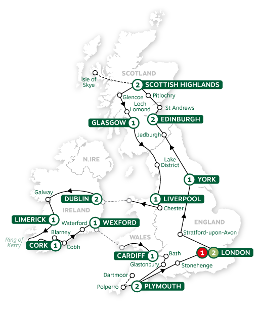 tourhub | Brendan Vacations | Britain and Ireland Panorama Summer 2024 | Tour Map