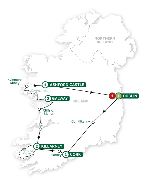 tourhub | Brendan Vacations | Iconic Ireland and Ashford Castle Summer 2024 | Tour Map