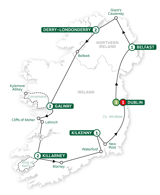 tourhub | Brendan Vacations | Irish Experience Summer 24 | Tour Map