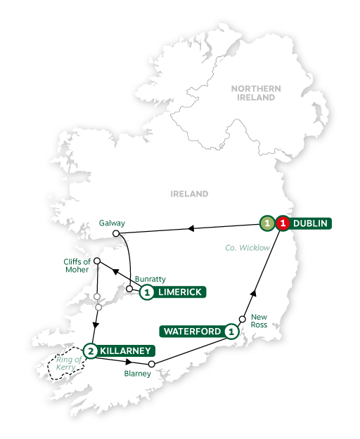 tourhub | Brendan Vacations | Irish Highlights Winter 2024/2025 | Tour Map
