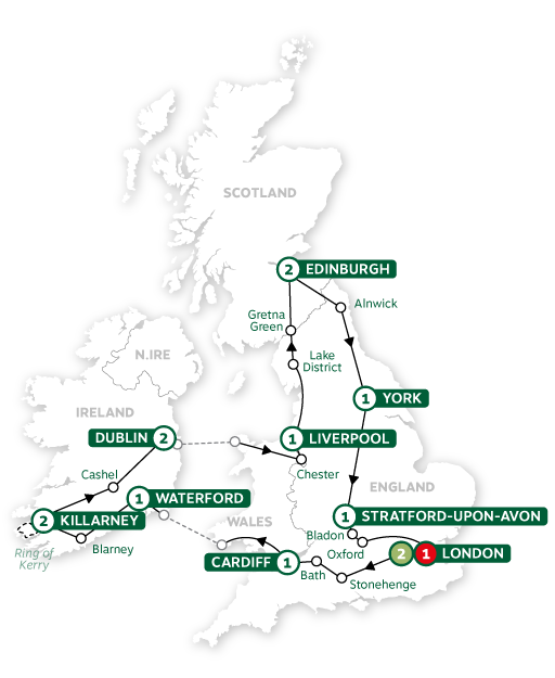 tourhub | Brendan Vacations | Wonders of Britain and Ireland Summer 2024 | Tour Map